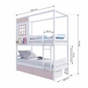 Ver imagem 3 de Beliche Infantil Casinha Reta 02 Gavetas Rosa Madeira Maciça Branco/ Rosa Megamobilia