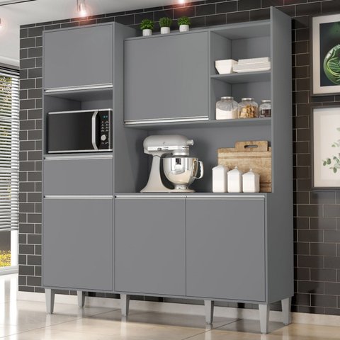 Armário de Cozinha Compacta 160cm 5 Portas Isabel Cinza - AJL Móveis