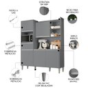 Ver imagem 3 de Armário de Cozinha Compacta 160cm 5 Portas Isabel Cinza - AJL Móveis