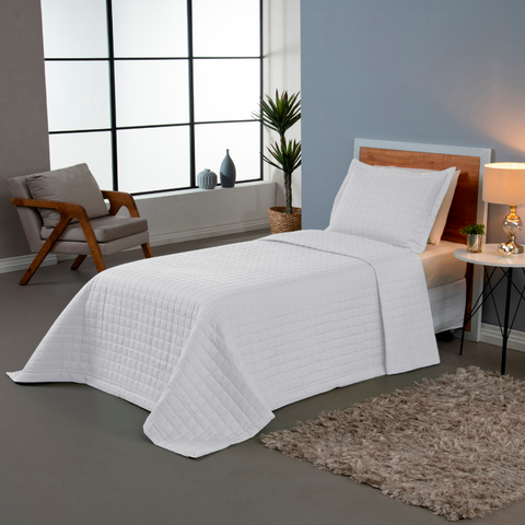 Kit Colcha Cobre Leito Matelado Solteiro 2 Peças Copacabana 300 Fios Branco