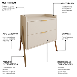 Mesa de Cabeceira Retrô com 2 Gavetas Asher 63cm - 2
