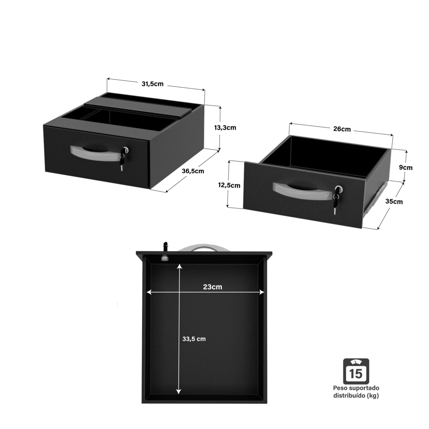 Mesa para Escritório Diretor Estilo Industrial 1,35m C/ Gaveteiro Netmobil - Dubai/preto - 5