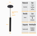 Ver imagem 4 de Kit 2 Pendente Tubo Palito Moderno 30cm - Preto