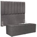 Ver imagem 1 de Kit Cabeceira Cama Box Casal 140cm Calçadeira Recamier Baú Dália W01 Linho Cinza Escuro - Lyam