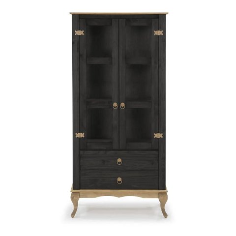 Cristaleira 2 Portas 2 Gavetas com Vidro Lateral Cor:preto