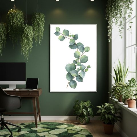 Quadro Decorativo Eucalipto Verde 70x50cm Mold Preta