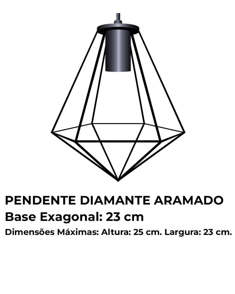 Lustre Pendente Moderno Aramado Diamante Preto - 3