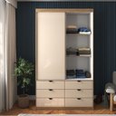 Ver imagem 4 de Guarda-Roupa 2 Portas de Correr e 6 Gavetas com Espelho Off White Gautama