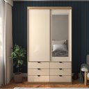 Ver imagem 5 de Guarda-Roupa 2 Portas de Correr e 6 Gavetas com Espelho Off White Gautama