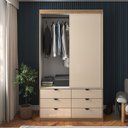 Ver imagem 6 de Guarda-Roupa 2 Portas de Correr e 6 Gavetas com Espelho Off White Gautama