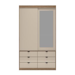 Guarda-roupa com Espelho, 2 Portas de Correr e 6 Gavetas Gautama Off White