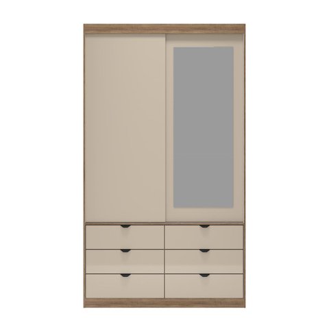Guarda-roupa com Espelho, 2 Portas de Correr e 6 Gavetas Gautama Off White