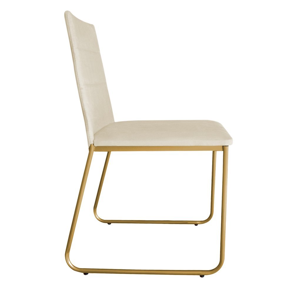 Kit 4 Cadeiras de Jantar Estofada Lille Base Gold Veludo Bege - Montanaris Decor - 3