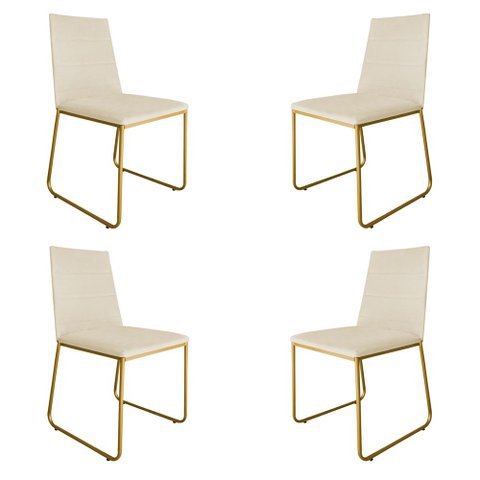 Kit 4 Cadeiras de Jantar Estofada Lille Base Gold Veludo Bege - Montanaris Decor