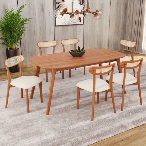 Conjunto Sala de Jantar Mesa Tampo MDF com 6 Cadeiras Ceci Yescasa Marrom