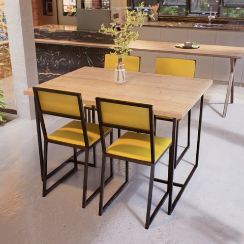 Conjunto Mesa de Jantar Retangular Pinus 4 Cadeiras Preta Riviera Industrial Don Castro Decor Rivier