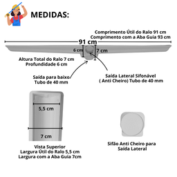 Kit Ralo Linear Banheiro 5x90 + Ralo 10x10 Inox Oculto Branco Box Lavabo Dentro e Fora - 9