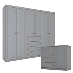 Conjunto de Quarto Infantil Americano Guarda-Roupa 6 Portas e Cômoda 4 Gavetas - 1
