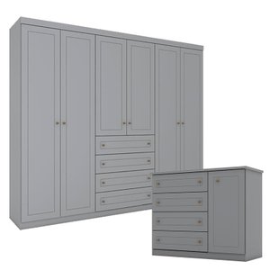 Conjunto de Quarto Infantil Americano Guarda-Roupa 6 Portas e Cômoda 4 Gavetas