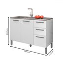 Ver imagem 4 de Balcão de Cozinha para Pia 120 Cm Mad Boreal 3 Portas 2 Gavetas Branco/supremo - Pnr Móveis
