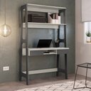 Ver imagem 4 de Conjunto Escritório Home Office Primazzia 02 Peças Escrivaninhas com Estante Grafite Off White Cinza