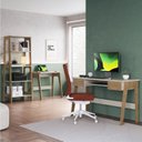 Ver imagem 1 de Conjunto Escritório Home Office Primazzia 03 Peças Escrivaninhas com Estante Carvalho Mel Off White Marrom