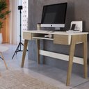 Ver imagem 4 de Conjunto Escritório Home Office Primazzia 03 Peças Escrivaninhas com Estante Carvalho Mel Off White Marrom