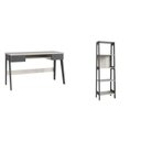 Ver imagem 3 de Conjunto Escritório Home Office Primazzia 03 Peças Escrivaninhas com Estante Grafite Off White Cinza