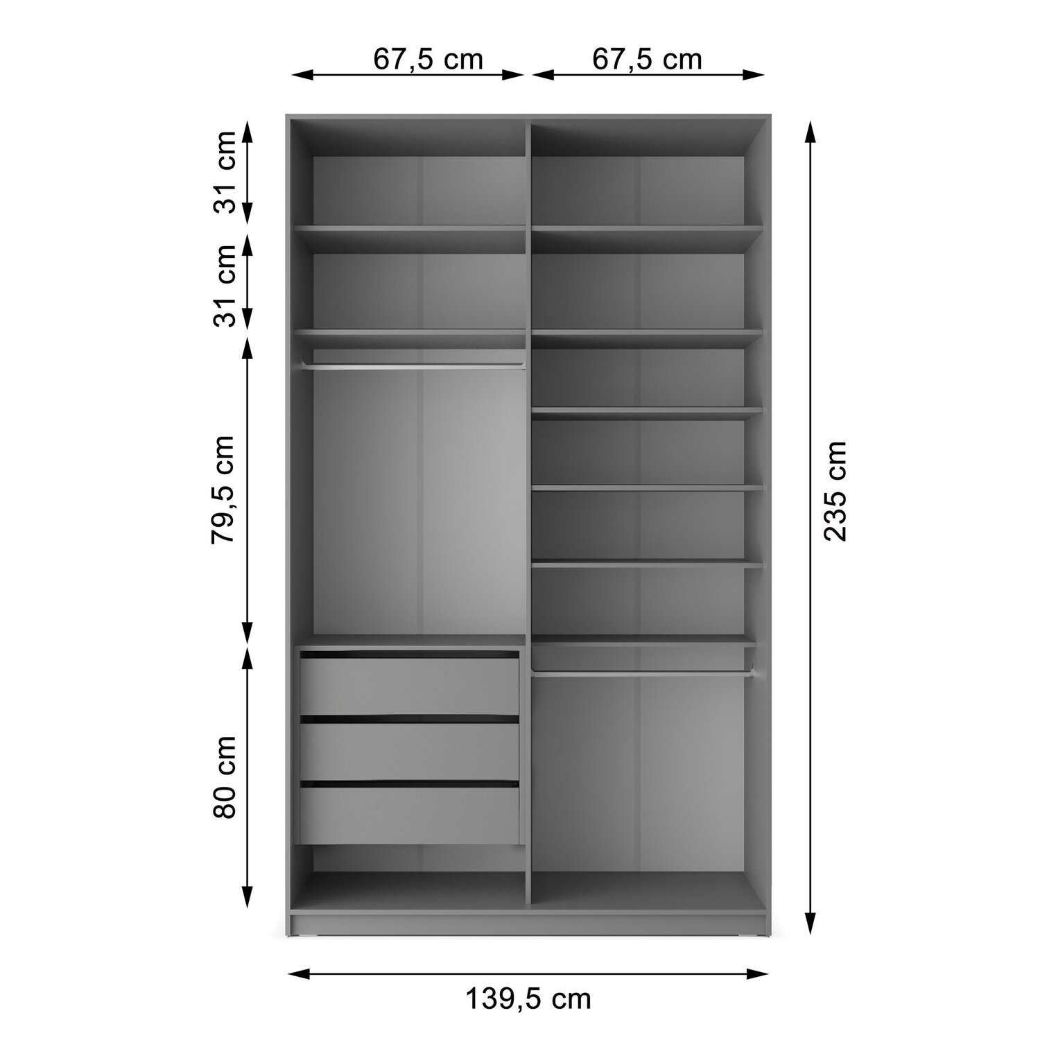 Closet Solteiro 100% Mdf Bp 2 Vaos 3 Gavetas Sion - 5