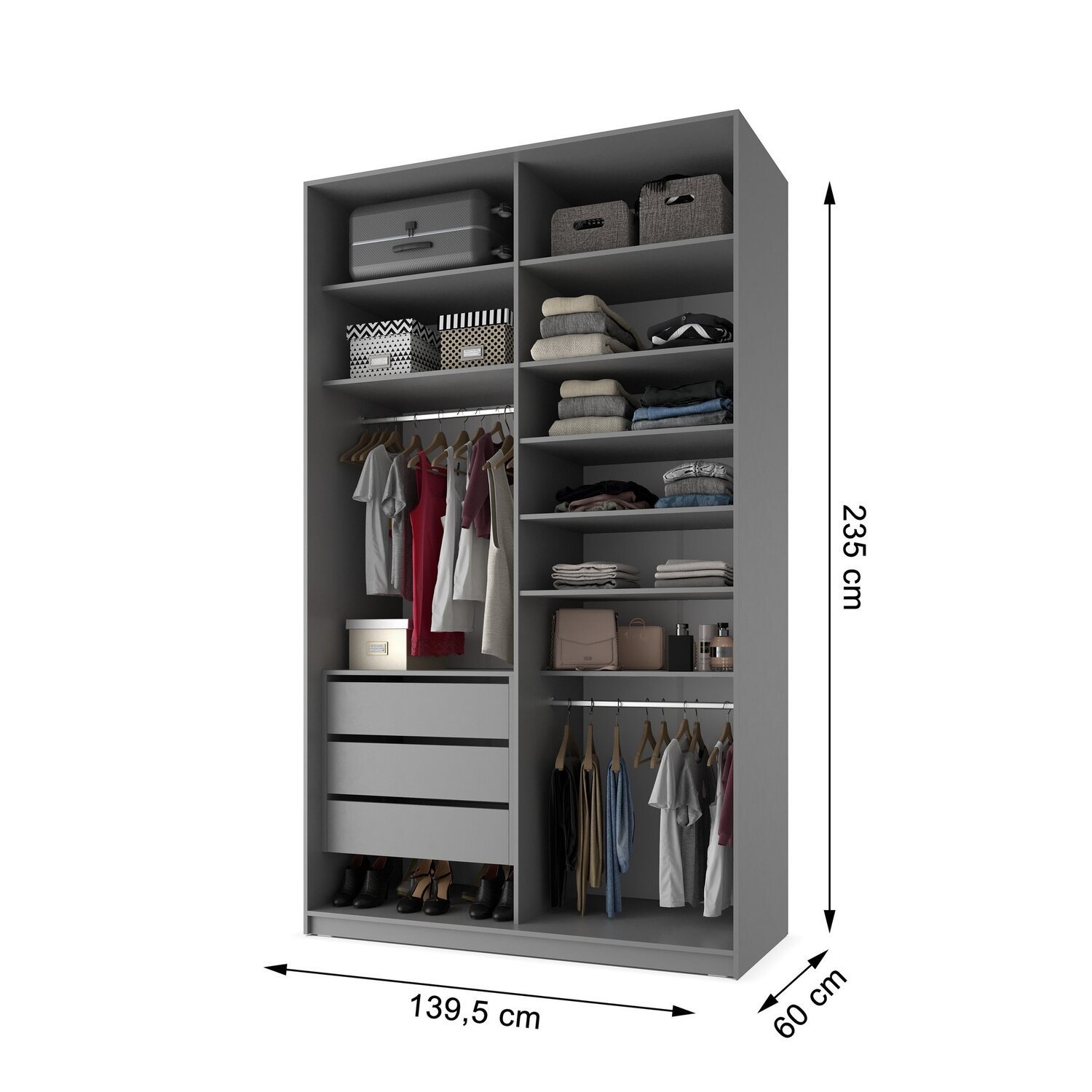 Closet Solteiro 100% Mdf Bp 2 Vaos 3 Gavetas Sion - 7