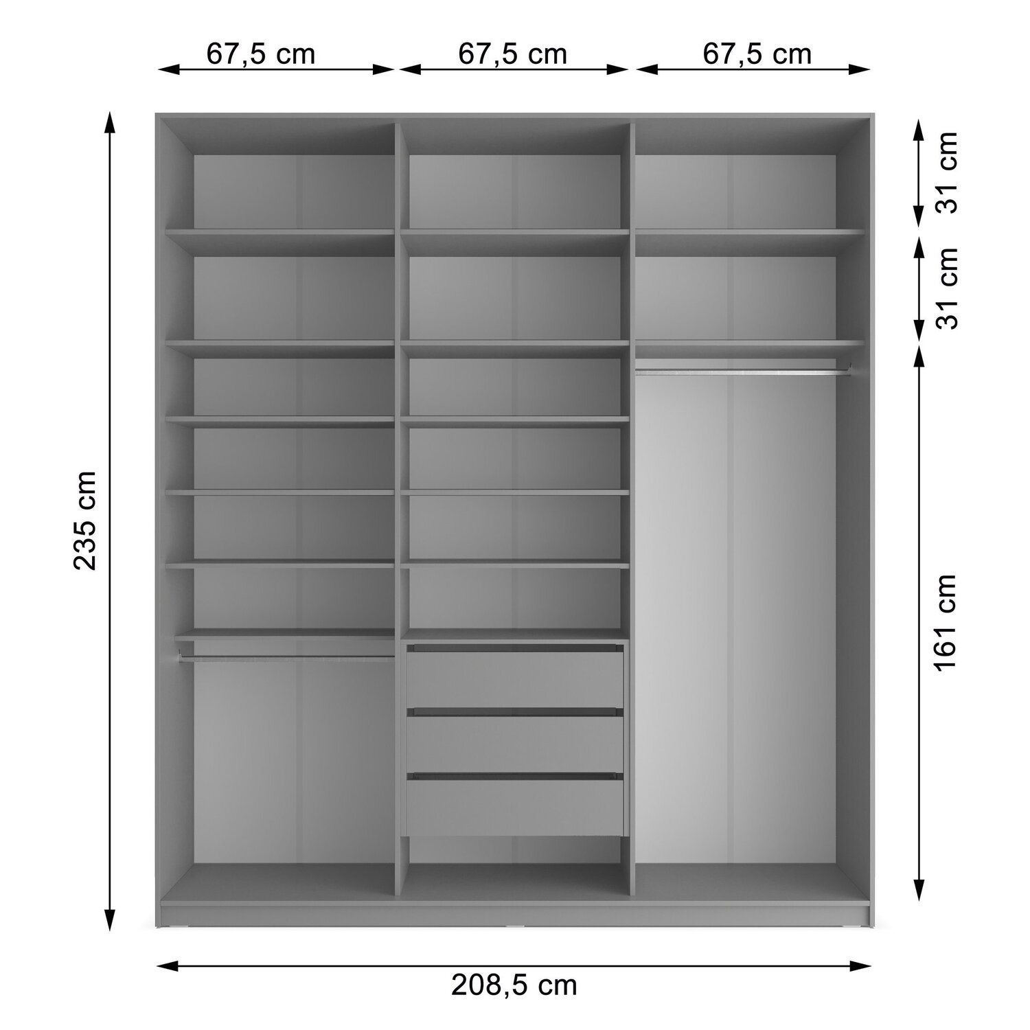 Closet Casal 100% Mdf Bp 3 Vaos 3 Gavetas Sion - 9