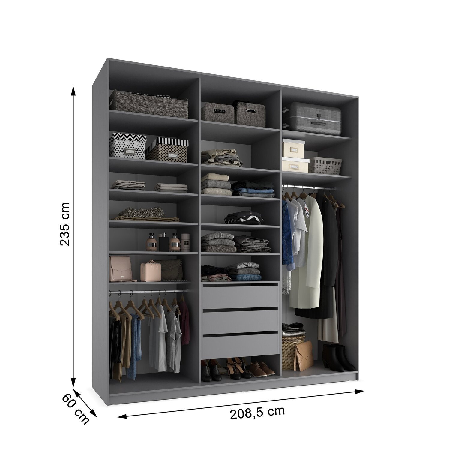 Closet Casal 100% Mdf Bp 3 Vaos 3 Gavetas Sion - 3