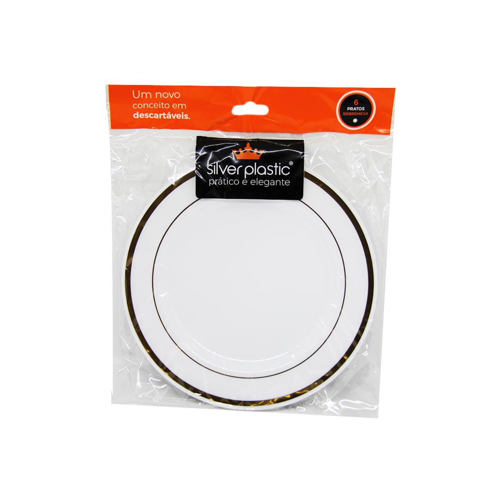 Prato de Festa Silverfestas Sobremesa 19cm Borda Dourada 6 Un Silverplastic - 4