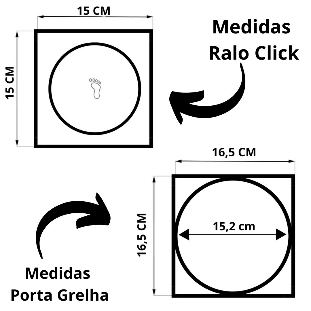 Kit C/4 Ralo e Porta Grelha Inox Piso Click Cromado 15x15 Cm - 6