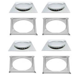 Kit C/4 Ralo e Porta Grelha Inox Piso Click Cromado 15x15 Cm - 1