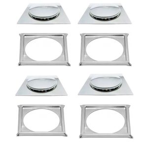 Kit C/4 Ralo e Porta Grelha Inox Piso Click Cromado 15x15 Cm