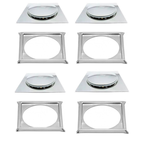 Kit C/4 Ralo e Porta Grelha Inox Piso Click Cromado 15x15 Cm