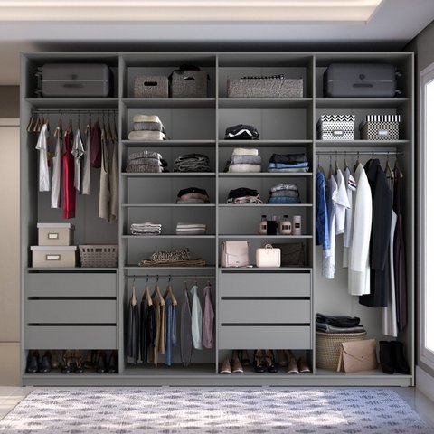 Closet Casal 100% MDF BP 277cm 6 Gavetas Sion Cinza/Urbi