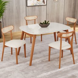 Conjunto Sala de Jantar Mesa 110x80cm Tampo em Mdf com Vidro 4 Cadeiras Ceci - 1