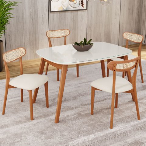 Conjunto Sala de Jantar Mesa Tampo Vidro/MDF com 4 Cadeiras Ceci Yescasa