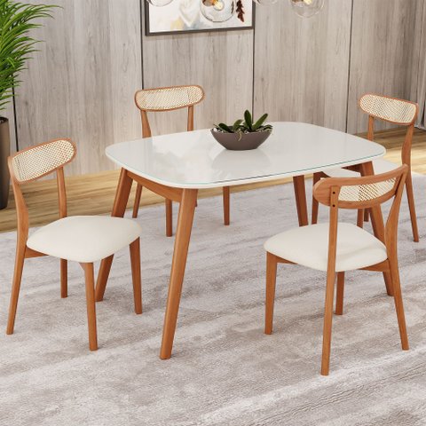 Conjunto Sala de Jantar Mesa Tampo Vidro/MDF com 4 Cadeiras Ceci Yescasa Marrom