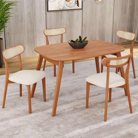 Conjunto Sala de Jantar Mesa Tampo MDF com 4 Cadeiras Ceci Yescasa Marrom
