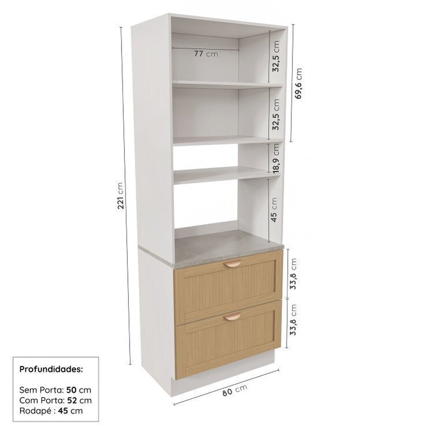 Cozinha Modulada 4 Peças 1 Torre Microondas 1 Aéreo 2 Balcões Arizona Cabecasa Madeiramadeira - 11