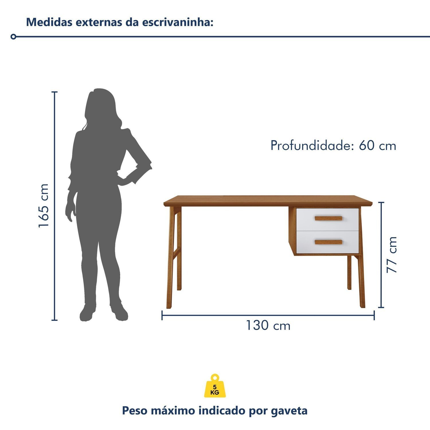 Escrivaninha 2 Gavetas Estruturada em Madeira Maciça Tampo em Mdf Lotus - 3