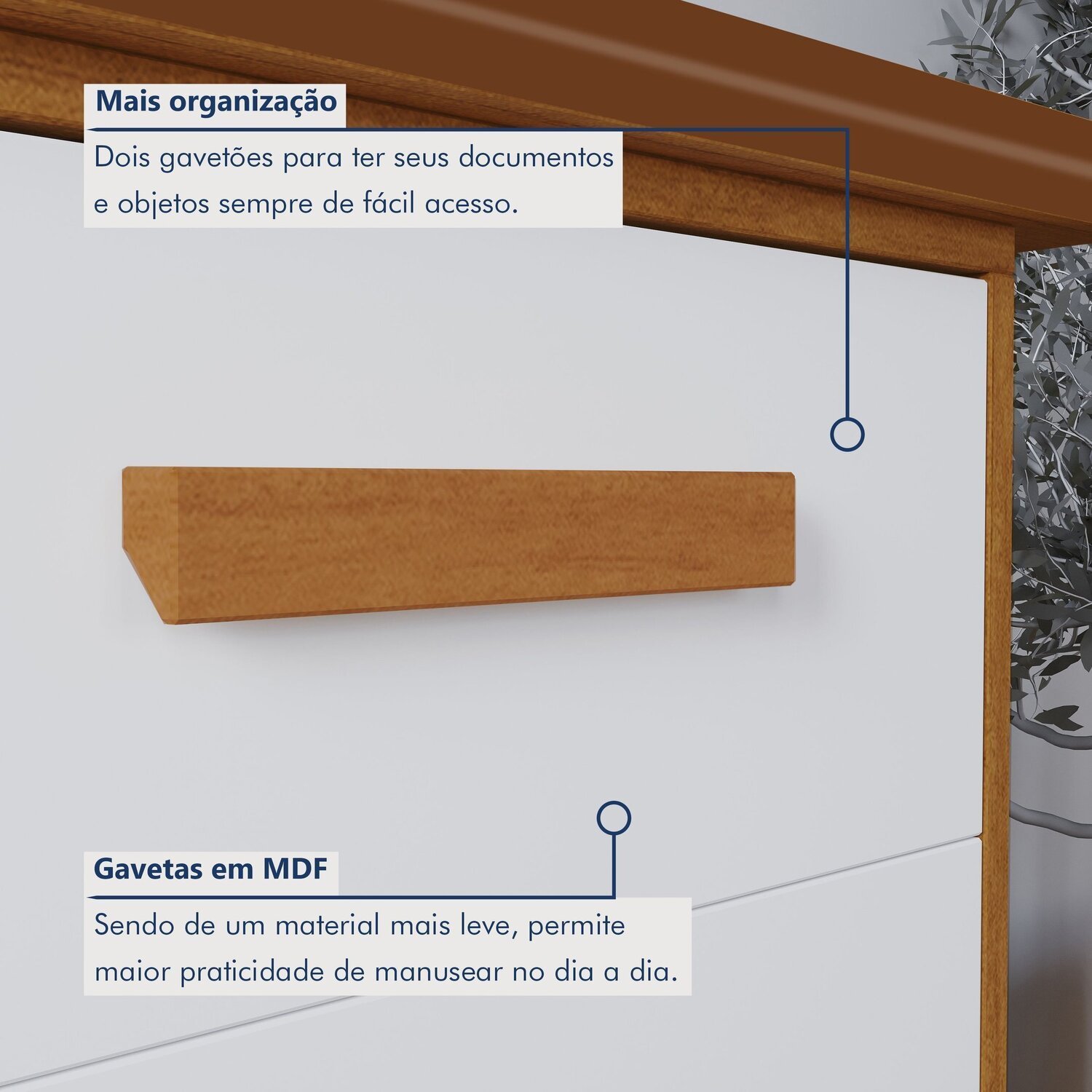 Escrivaninha 2 Gavetas Estruturada em Madeira Maciça Tampo em Mdf Lotus - 5