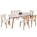 Ver imagem 2 de Conjunto Sala de Jantar Mesa 180x80cm Tampo em MDF com Vidro 6 Cadeiras Ceci Yescasa Marrom/Off Whit