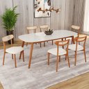 Ver imagem 1 de Conjunto Sala de Jantar Mesa 180x80cm Tampo em MDF com Vidro 6 Cadeiras Ceci Yescasa Marrom/Off Whit