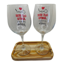 Ver imagem 3 de Kit 2 Taças Bandeja Casal Bebe Junto Personalizada Vinho
