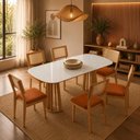 Ver imagem 1 de Mesa de Jantar Dalla Costa 6 Lugares Tampo MDF Off White com Freijó e Terracota 180cm Móveis