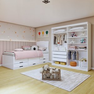 Quarto Infantil Completo Closet Caribe e Cama Alice 5 Gavetas